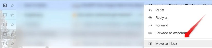 Moving an archived email to inbox in Gmail.