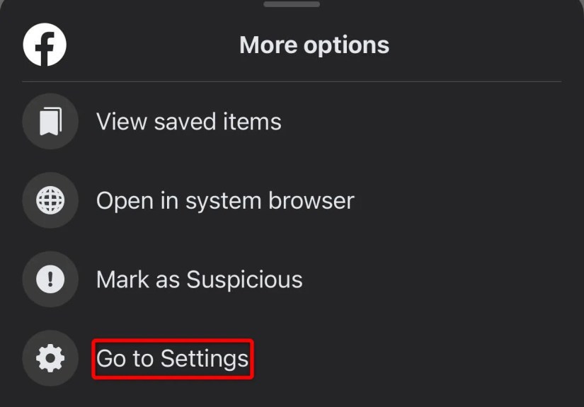 Opening the Facebook browser&rsquo;s settings.