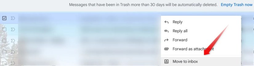Moving a deleted email back to Gmail inbox.