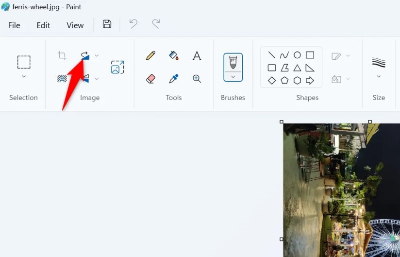 Rotate highlighted in Paint.