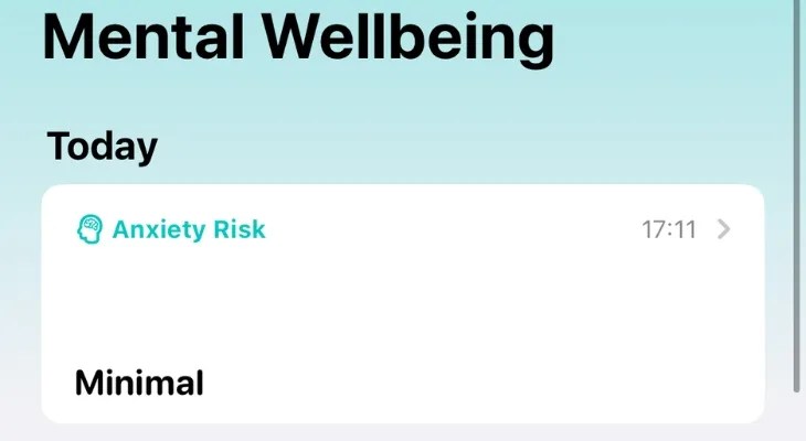 Anxiety Risk test log in Apple&rsquo;s Health.