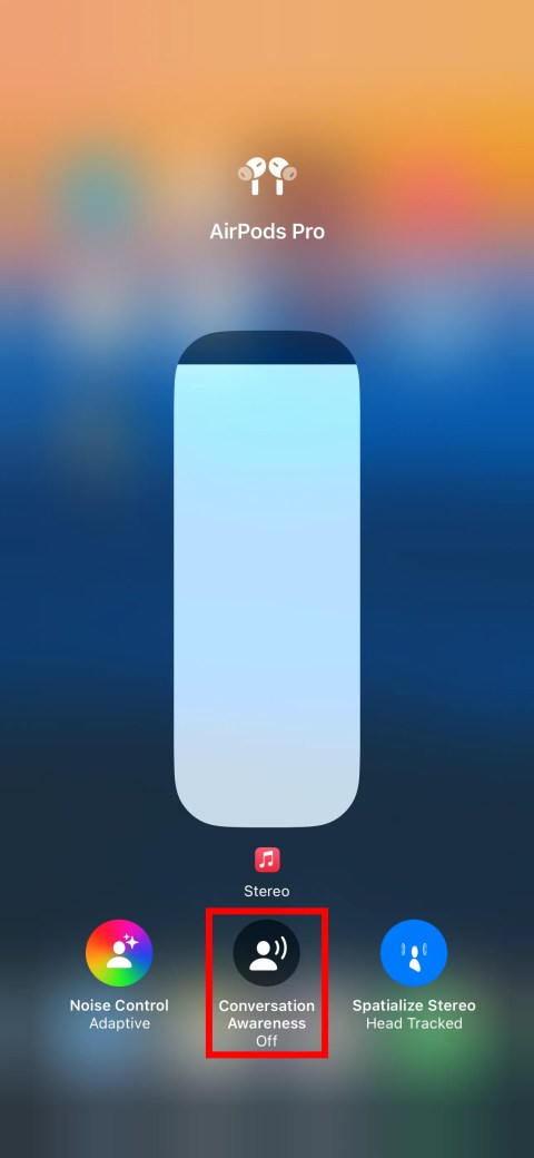 iPhone&rsquo;s Control Center with the Conversation Awareness audio option disabled.