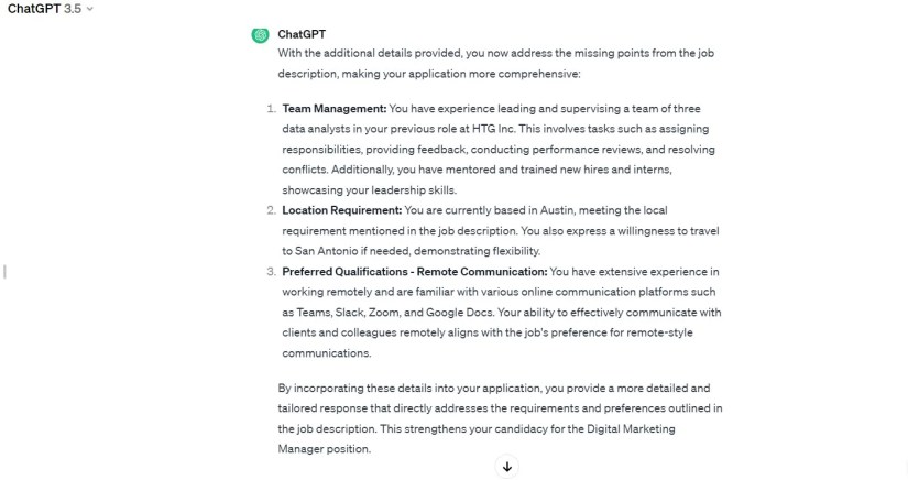 ChatGPT&rsquo;s response to providing additional details