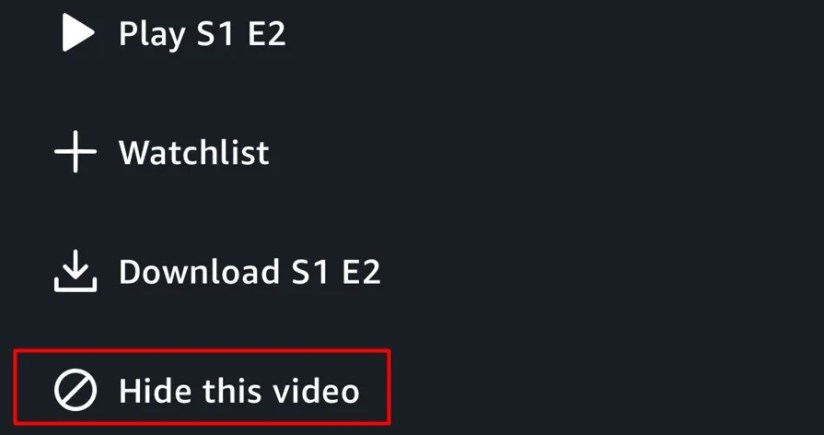 Hide This movie option in Prime mobile app.
