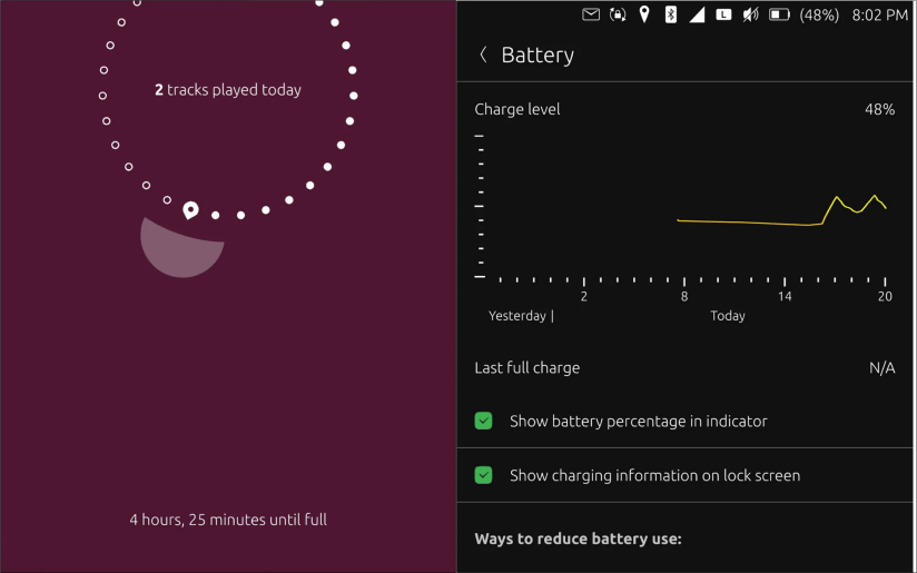 Screenshots of battery level on Ubuntu Touch