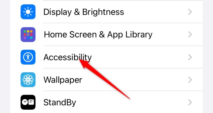iPhone&rsquo;s Settings page with &lsquo;Accessibility&rsquo; highlighted.