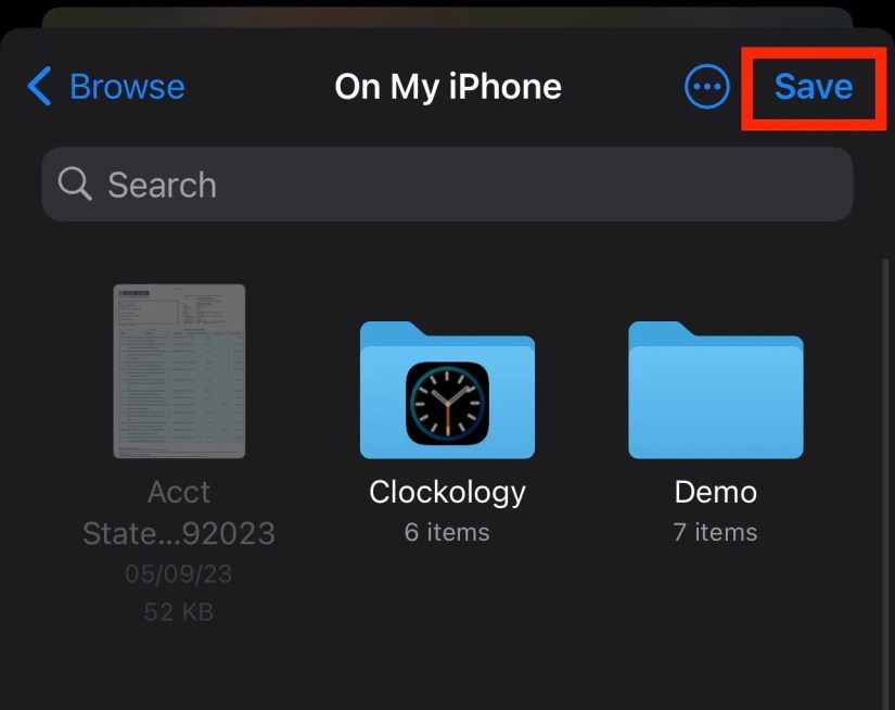 Saving photos to Files app on iPhone.