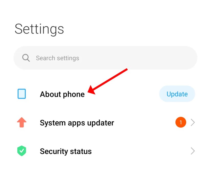 Xiaomi Redmi Settings.