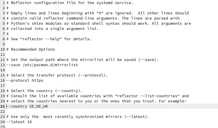 The contents of the Reflector configuration file