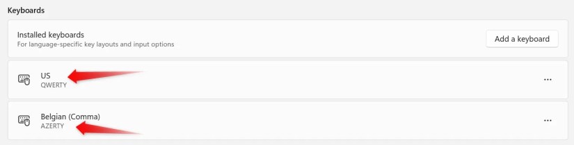Language input methods with their keyboard layouts written under them.