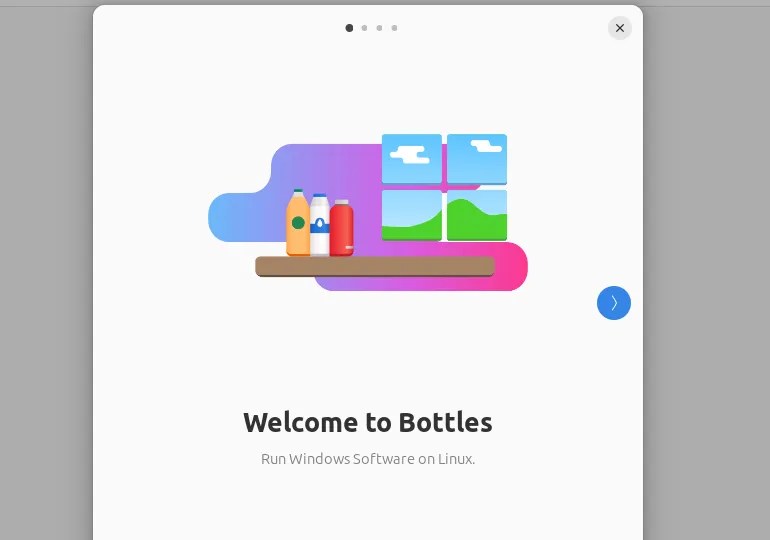 The Bottles welcome screen