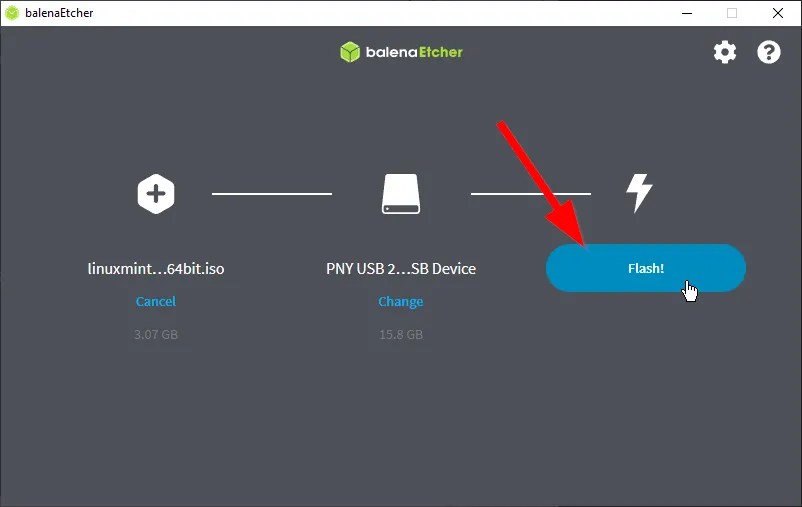 Selecting the &ldquo;Flash!&rdquo; option in Balena Etcher