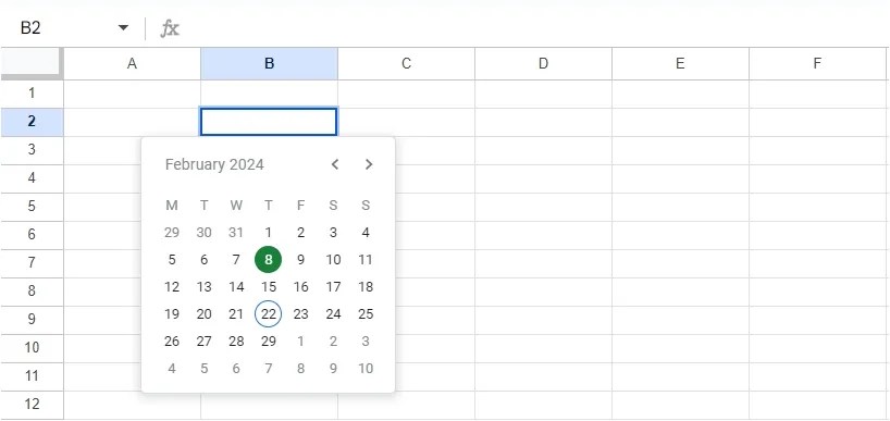 Pop-up Date picker in Google Sheets.