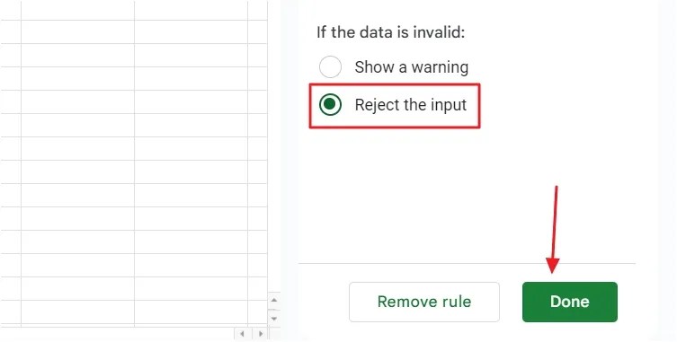 Reject the Input radio button in the Data Validation rules window.