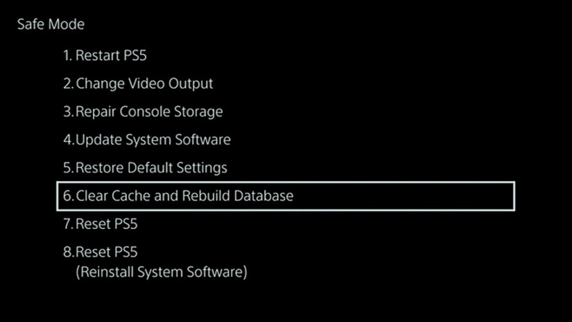 The option to clear your PS5&rsquo;s cache in Safe Mode.