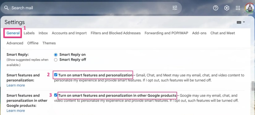 Screenshot of General Settings in Gmail