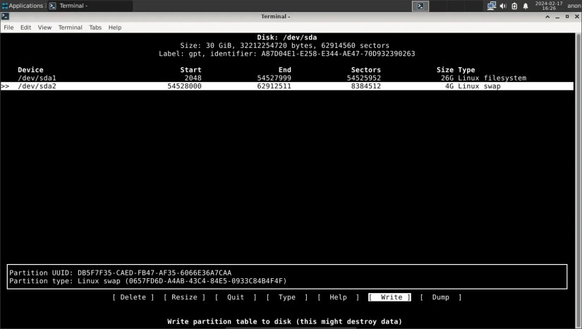 The partition scheme for installing Void to a BIOS system.