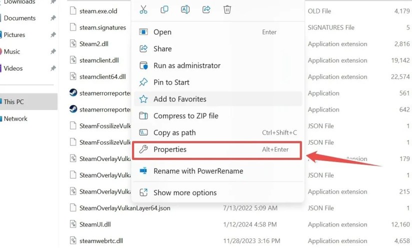 A screenshot of Windows 11 depicting the Properties option
