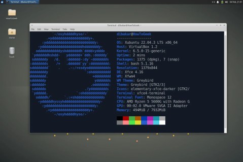 Xubuntu Linux Desktop showing a terminal window of Neofetch.