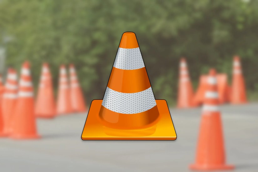 The VLC logo over a picture of traffic cones.