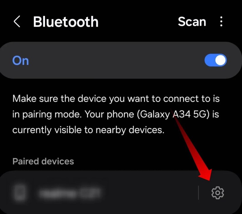 Opening the settings to unpair a Bluetooth device.