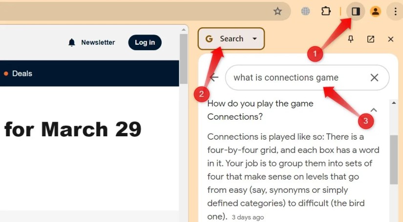 Searching for a query in Chrome&rsquo;s side panel.