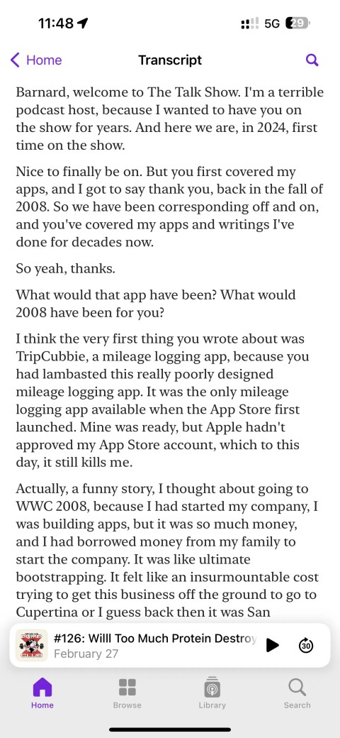 Episode transcript in Apple Podcasts on iPhone.