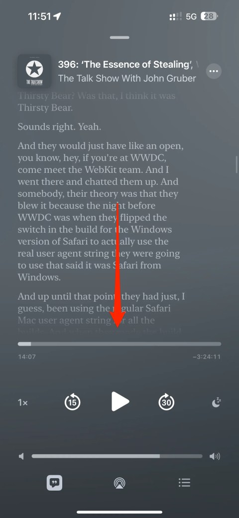 Viewing episode transcript on Apple Podcasts on iPhone.