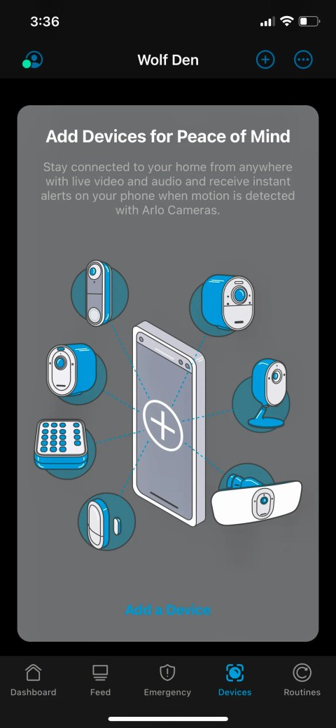 The Add Devices screen in the Arlo Secure app