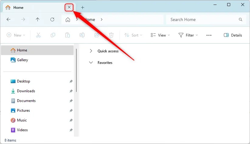 File Explorer with the &lsquo;X&rsquo; to close the tab highlighted.