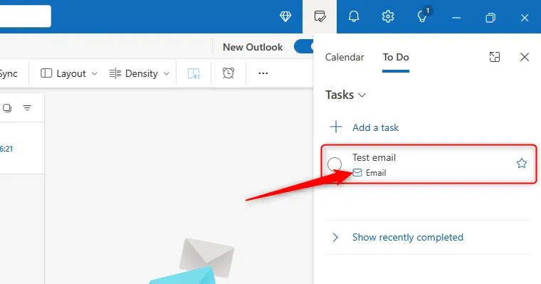 The Outlook &lsquo;My Day&rsquo; option open, with a task inserted into the To-Do list. An arrow highlights the link that takes you back to the original email.