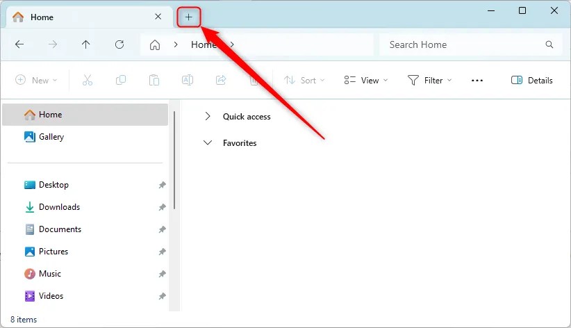 File Explorer with the new tab &lsquo;+&rsquo; highlighted.