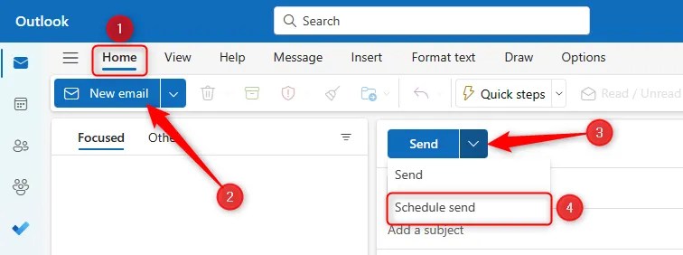 The Outlook option to send an email a later date, via the drop-down arrow next to the &lsquo;Send&rsquo; button.
