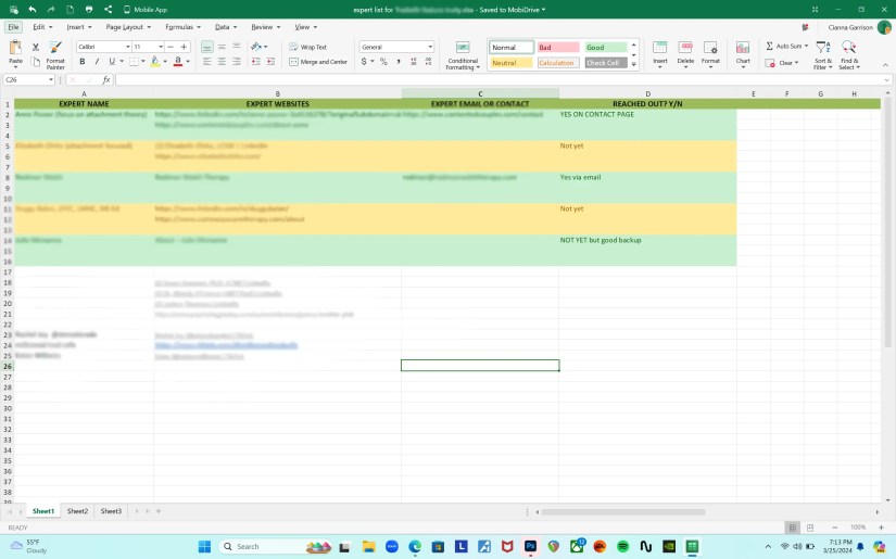 A screenshot of a spreadsheet in OfficeSuite&rsquo;s Sheets.