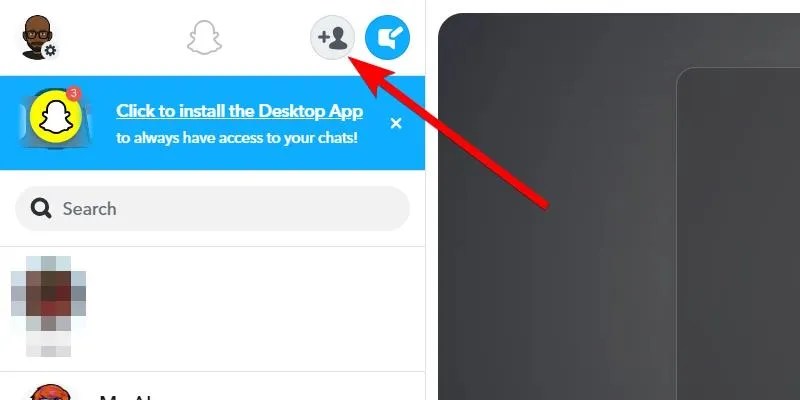 Clicking the &ldquo;Add&rdquo; button in Snapchat for web.