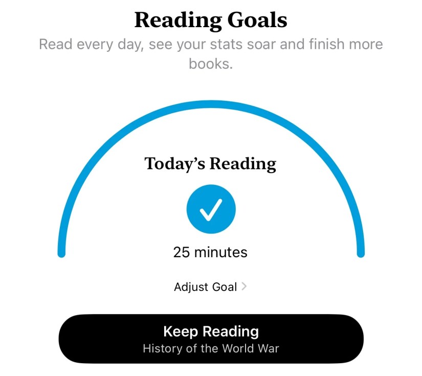 Reading Goals section in Apple Books app on an iPhone.
