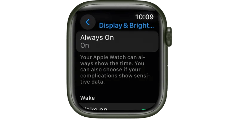 Apple Watch Always on display setting.
