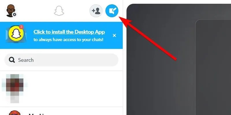 Pressing the &ldquo;New Chat&rdquo; button on Snapchat web.