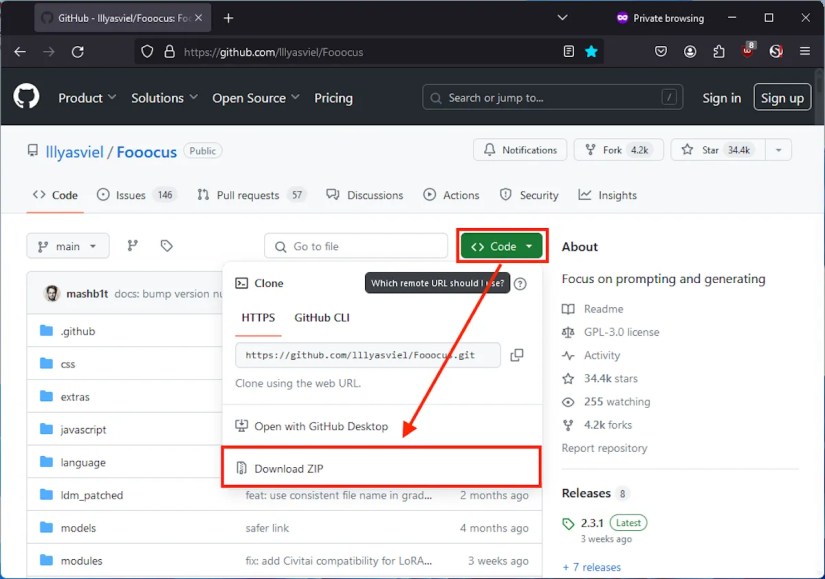 The location of the &lsquo;Download ZIP&rsquo; button in GitHub