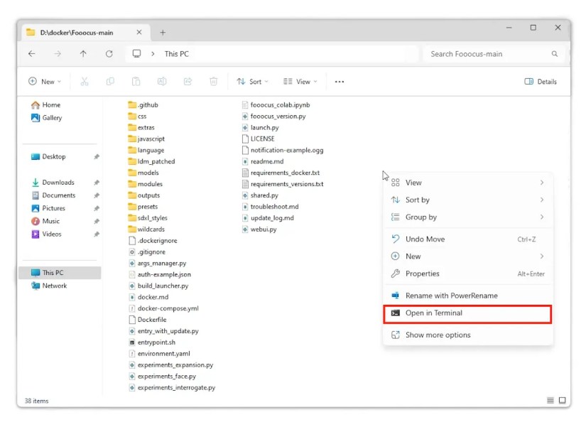 How to find the &lsquo;Open in Terminal&rsquo; button in the Windows Explorer context menu