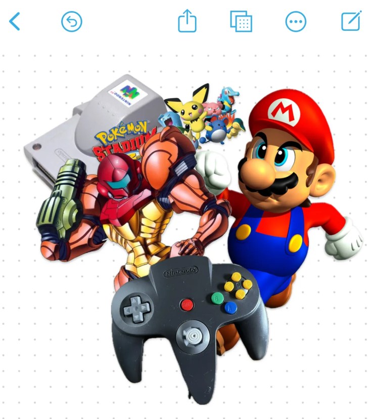 A Nintendo 64-themed mood board created in Apple Freeform.