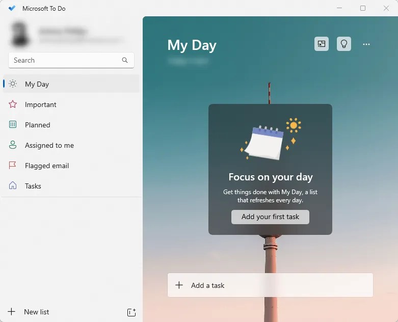 The Microsoft To Do landing page, called &lsquo;My Day.'