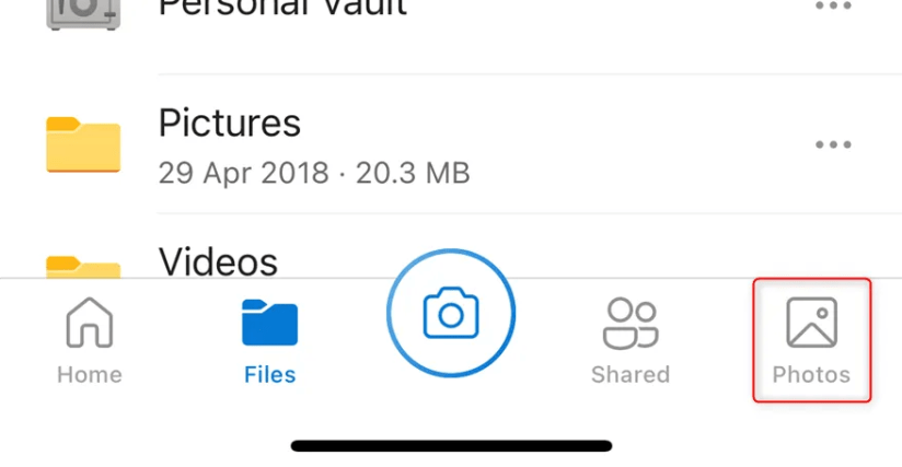 The Photos folder on the iPhone OneDrive app.