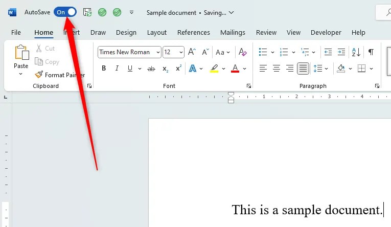 OneDrive AutoSave turned on in a Microsoft Word document.