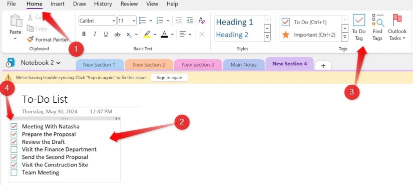 Creating a Todo list in OneNote.
