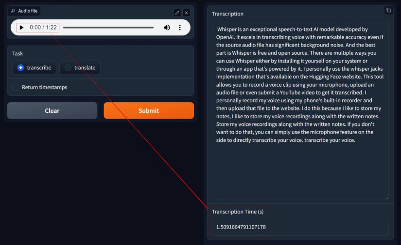 Whisper Jax takes 1 second to Transcribe 1 min long audio file.