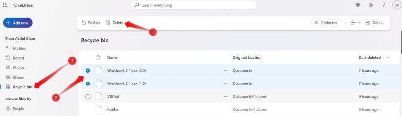 Permanently delete files from OneDrive Recycle Bin.
