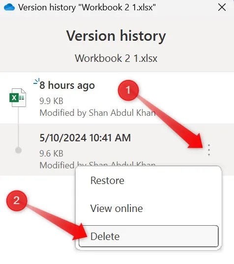 Deleting a Version of a file from OneDrive&rsquo;s Version History.