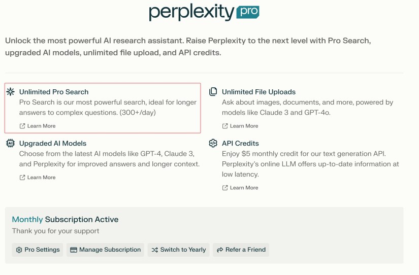 Perplexity Pro Search Limit and Other Pro Features