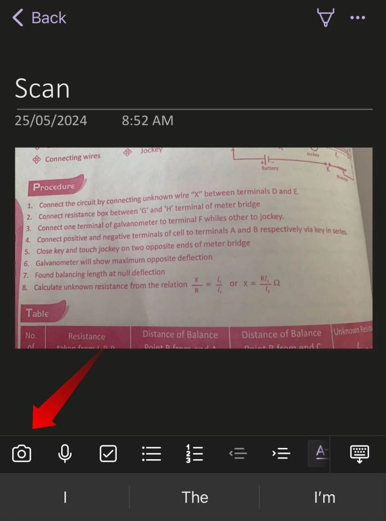 Scanning a page using OneNote&rsquo;s smartphone app.